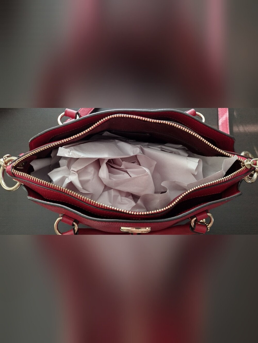 Coach 19117 Red Pebbled Leather Satchel Crossbody Bag Gold C Charm - Picture 15 of 16